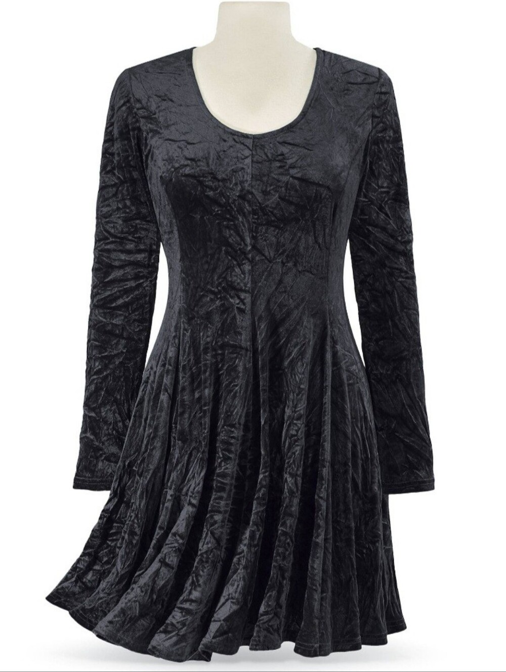 The Pyramid Collection Gothic Black Crushed Velvet Long Sleeve Tunic Mini Dress